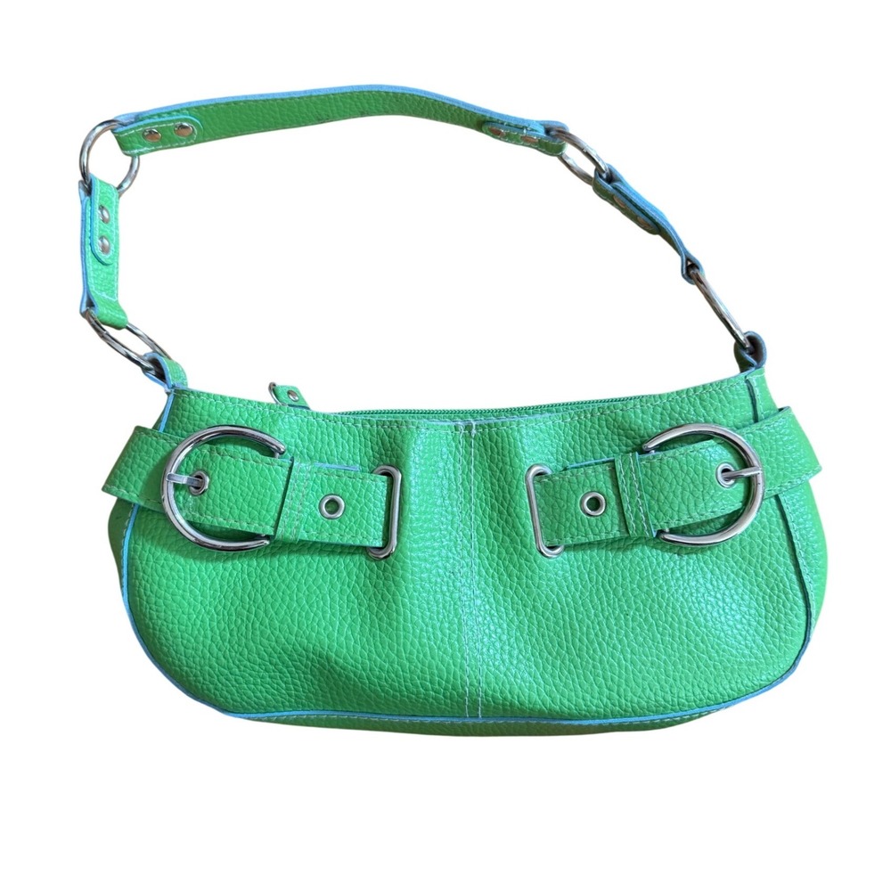 Mainstreet Collection Lime Green Pebbled Faux Leather Buckle‎ Shoulder Bag Y2K